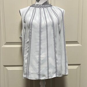 WHBM White Sleeveless Blouse with Black Embroidery